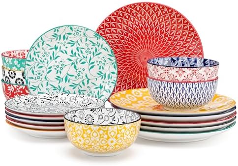 vancasso SELENE Plates and Bowls Set for 6, 18 Pieces Dinnerware Sets, Mircowave and Dishwasher Safe Dishes Set, Porcelain Muted Dinnerware by vancasso