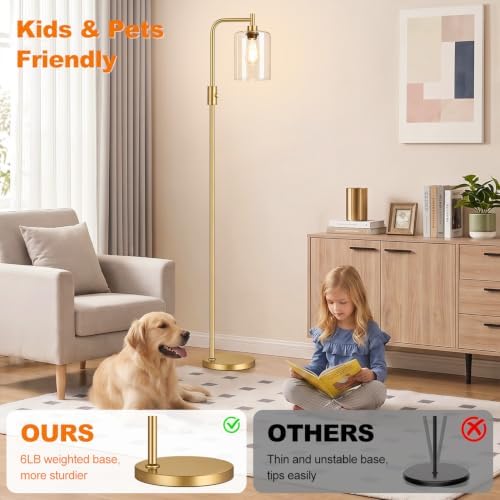 【Upgraded】 Dimmable Floor Lamp for Living Room with Clear Glass Lampshade, Gold Modern Glass Floor Lamp with 900LM LED Bulb Included, Arc Standing Tall Lamp for Bedroom, Office, Reading Room, Corner - Image 5
