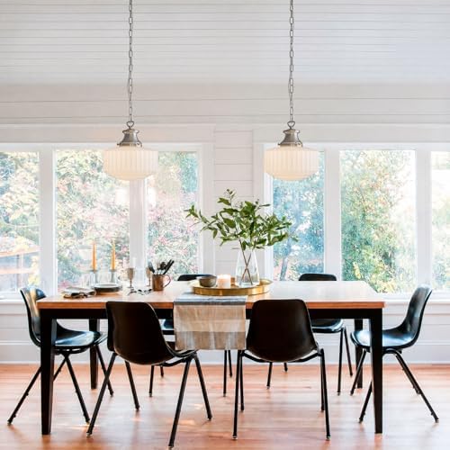 Vintage Milk Glass Pendant Light Fixtures, 10.63" Milk Glass Chandelier, Brushed Nickel Pendant Lights Kitchen Island, Milk Glass Pendant Light for Kitchen Island Lighting, Dining Room & Entryway - Image 3