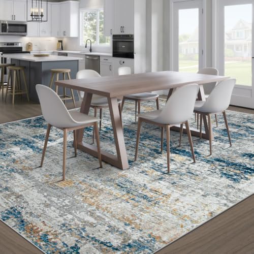 pmtsns Area Rugs 9x12 for Living Room: Washable Rug Modern Abstract Neutral Soft Non-Slip Low-Pile Indoor Large Carpet for Bedroom Dining Room Playroom Home Office (BlueGreyGold, 9'x12') - Image 7