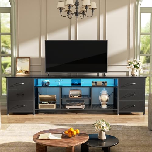 Furologee 71 Inch LED TV Stand, Entertainment Center, Black - Image 2