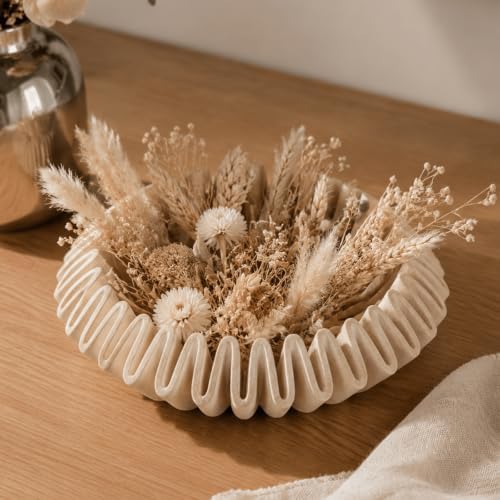 Large Decorative Bowl, 11.8-Inch Faux Travertine Ruffle Bowl - Image 6