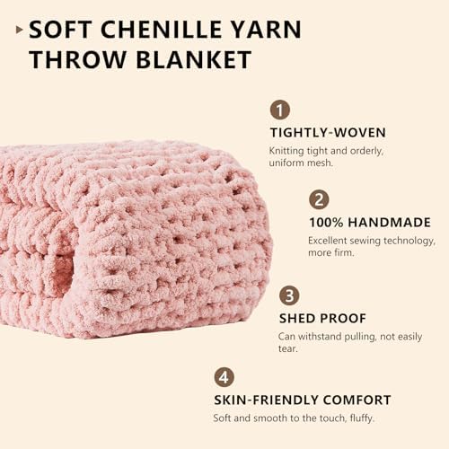 L'AGRATY Chunky Knit Throw Blanket for Couch, 50'' x 60'' Knit Throw, Pink - Image 2