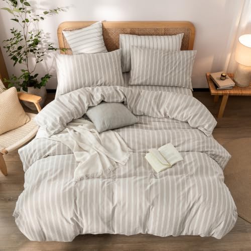 BESTOUCH Striped Cotton Duvet Cover Set Linen Feel Oversized King - Image 3