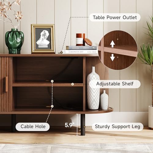 ONBRILL 63" TV Stand with Power Outlet & Storage for TVs up to 70", Walnut - Image 4