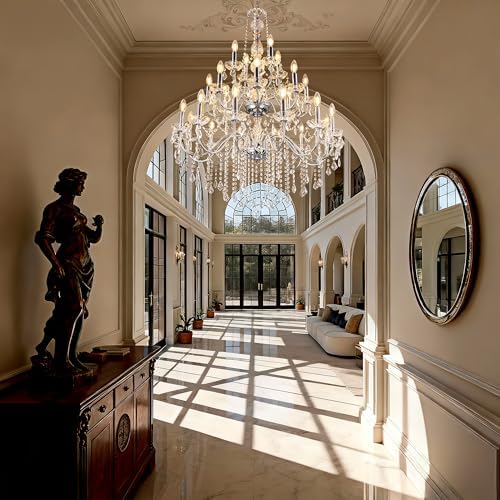 Wellmet Chrome Chandelier Light Fixture, Luxury Maria Theresa Crystal Chandeliers for High Ceiling Foyer, 24 Lights Hanging Pendant Light for Living Room EntryWay Hall Staircase Large 35.66" - Image 6
