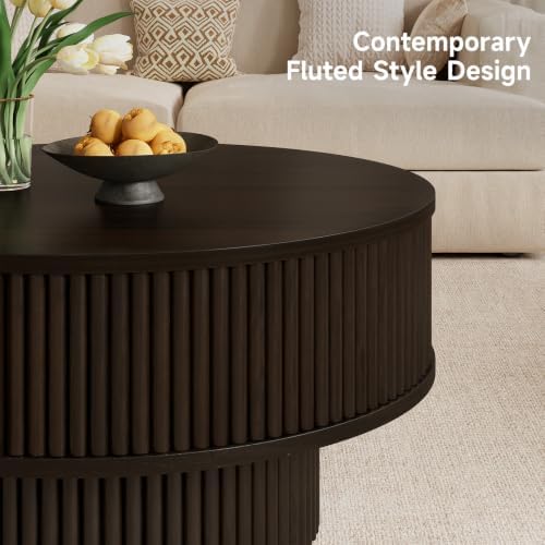 ONBRILL 31.5" Fluted Round Coffee Table with Storage Black - Image 6