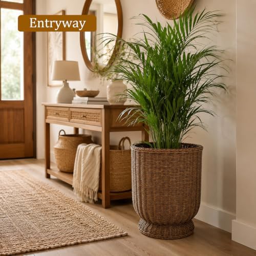Rattan Planter, Woven Planter Basket for Plants Indoor Outdoor, Rattan Flower Pot, Decorative Plant Holder Basket for Garden Patio Boho Home Decor (Brown-Large:15.75" H x 13.4" W) - Image 4