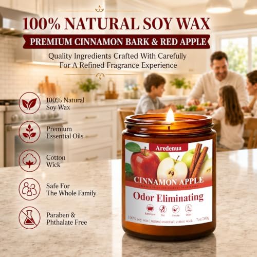 Cinnamon Apple Odor Eliminating Candles | Eliminates 95% of Pet, Smoke, Food, and Other Smells Quickly – 7 oz Fall Soy Candle for Home Scented - Fresh Spice Fruity Scent Holiday Gifts for Women Men - Image 4