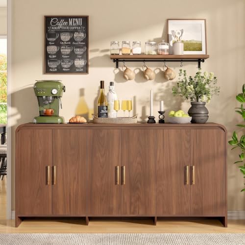 71" Modern Sideboard Buffet Cabinet with Large Storage & 6 Doors, Walnut - Image 3
