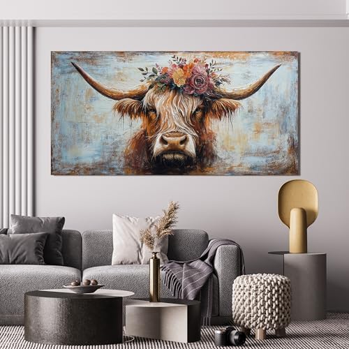 Canvas Wall Art Decor Artwork for Wall Decor Highland Cow Wall Art Prints Wall Art Picutures for Living Room Large Vintage Wall Art Decorations Art Work for Walls Home Bedroom Office Decor 24" X 48" - Image 5