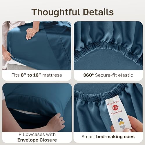 California Design Den 100% Cotton Sateen King Size Sheets, 6 Pc Set - Image 4