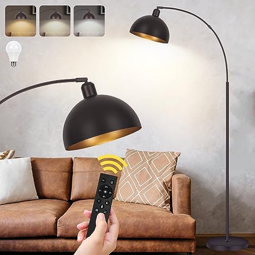 Bronze Arch Floor Lamps for Living Room Dimmable - Upgraded 9W LED Arc Lamp with 4 Color Temperatures, Remote Control Rustic Arched Floor Lamp, Reading Standing Lamp for Bedroom (Bulb Included) Brown by VenzBlomiaVariousLightings