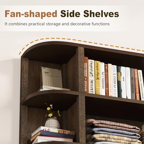 TVU 5-Tier Wood Book Shelf, 47" Wide Large Bookshelf and Bookcase, 62" Tall Bookshelf with Curved Side Shelves, Freestanding Wood Display Book Shelves for Living Room, Home Office, Walnut - Image 5