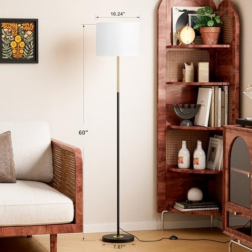 Ambimall 60'' Modern Floor Lamp with Shade, Tall Lamps for Living Room, Bedroom, Office, Dining Room, Gold & Black Lamp Pole(Without Bulb) - Image 3