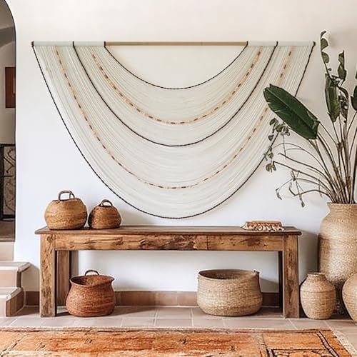 Macrame Wall Hanging Boho Wall Decor Beaded Fiber Art Handmade 57"W*35"L - Image 4