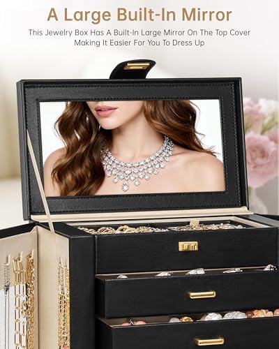 AKOZLIN 6-Tier Jewelry Box Organizer 5 Drawers Storage XXL Black - Image 6