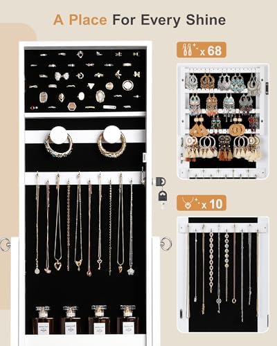 Nicetree Freestanding Jewelry Cabinet, Full Length Mirror, Moon White - Image 6