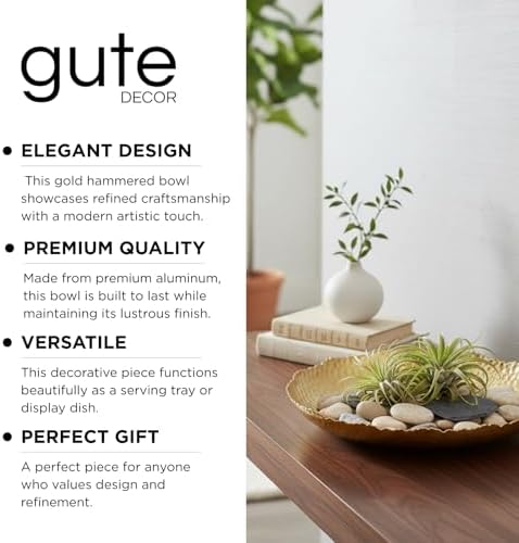 Gold Hammered Decorative Bowl Elegant Aluminum Centerpiece with Textured Finish Large Round 13 Inch Metallic Display Bowl for Home Kitchen or Dining Table Accent Modern Decorative Gifts Decor Bowls - Image 4
