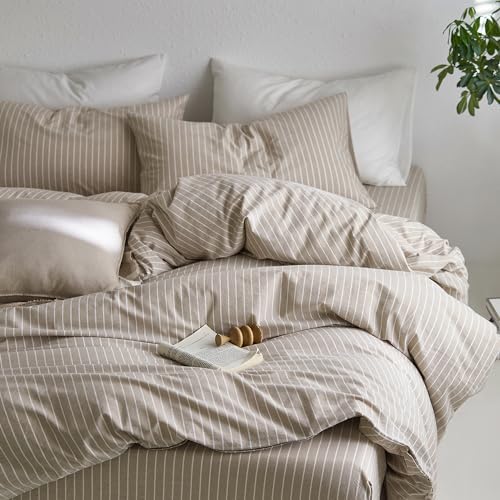MooMee Striped Duvet Cover Set 100% Washed Cotton Linen Like Super King - Image 5