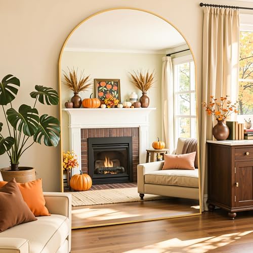 Oversized Floor Mirror, 82"x44" Arched Full Length Mirror, Gold by Furnbar