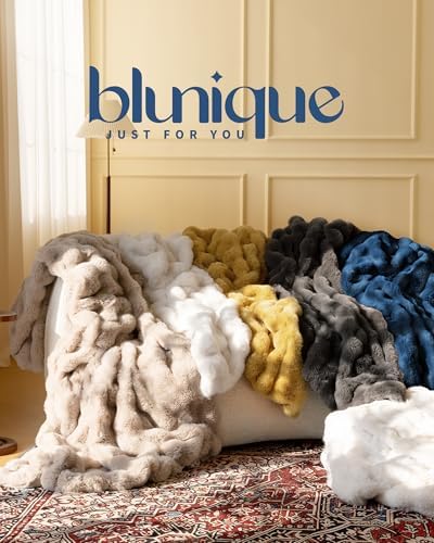 Ultra Soft Cozy Faux Fur Throw Blanket, Fuzzy Plush Thick Bubble Blanket, Oversize Luxury Fluffy Blanket for Couch, Sofa, Bedroom, and Living Room,50x60 Inches,Blue - Image 6
