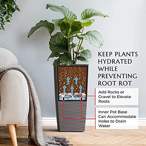 Mueller M-Resin Heavy Duty Tall Planters for Outdoor Plants, Indoor Grande Plant Pots, Boxes, Trees, Flower Pots, 2-Piece Set, 18”, Modern Design, Built-in Drainage, Front Porch Decor, Mocha - Image 6