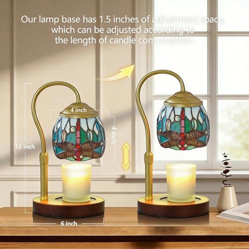 Dragonfly Tiffany Style Candle Warmer Lamp, Adjustable Height - Image 2