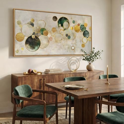 Extra Large Framed Green Gold Abstract Wall Art for Living Room, 36x72 In - Image 3