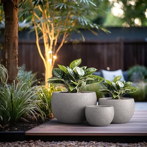 Kante Set of 3 CON Gray Concrete Bowl Planters 19.9" 15.7" 11.8" Dia - Image 6
