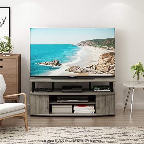 Furinno JAYA Large Entertainment Stand for TV Up to 55 Inch, French Oak Grey/Black - Image 2