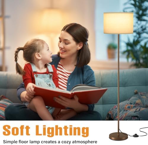Ambimall 60'' Modern Floor Lamp with Shade, Tall Lamps for Living Room, Bedroom, Office, Dining Room, Beige Shade with Brown Pole(Without Bulb) - Image 4