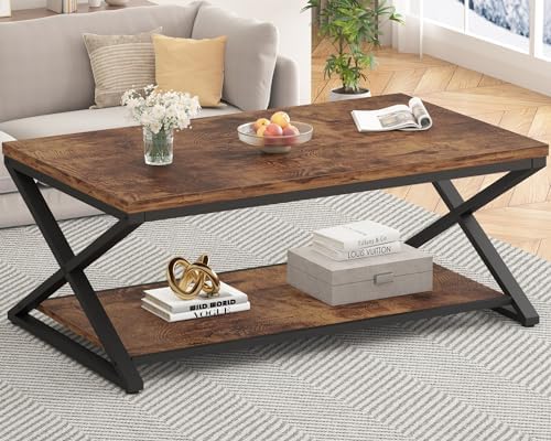 HSH 47" Rectangle Coffee Table with Storage for Living Room, Rustic Brown - Image 3