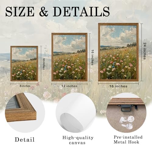 AVECCO Vintage Rustic Wildflower Field Wall Art Canvas Framed 16x24 inch - Image 6