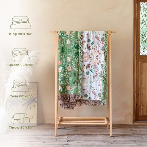 LUTBM Boho Throw Blanket for Bed 60"x80", 100% Cotton Green Couch Blankets - Image 6