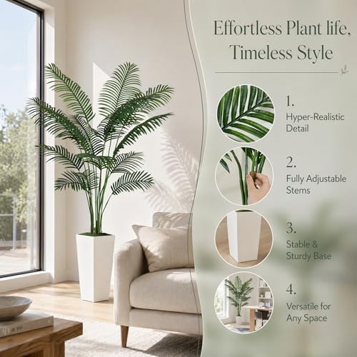 5FT Fake Palm Tree with Tall White Planter, Realistic Artificial Plants Indoor for Home Decor, Office and Living Room - Image 3