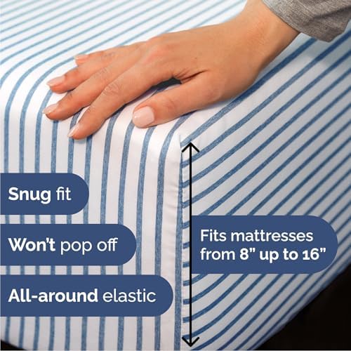 Cal King Size 4 Piece Sheet Set - Comfy Breathable & Cooling - Blue Stripes - Image 3