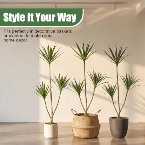 4ft Dracaena Marginata Artificial Plant, 3-Heads Faux Dragon Tree - Image 6