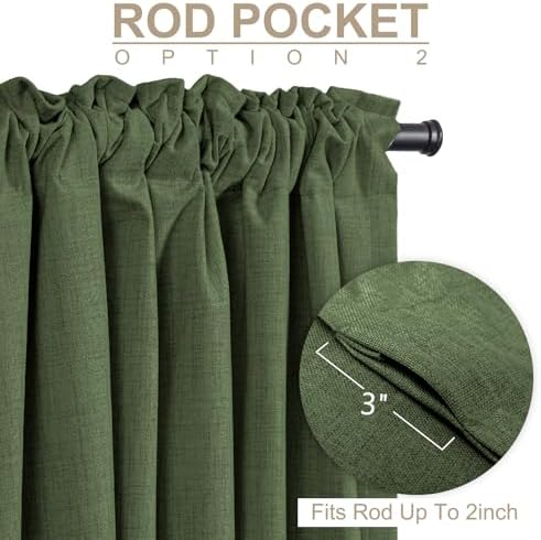 Faux Linen Total Blackout Curtains for Bedroom 90 Inches Long, Moss Green - Image 5