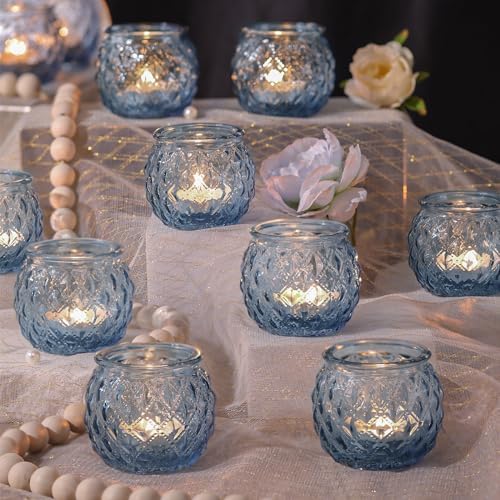 DARJEN 12 Pcs Blue Votive Candle Holders Round Glass Candle Holders Bulk by DARJEN
