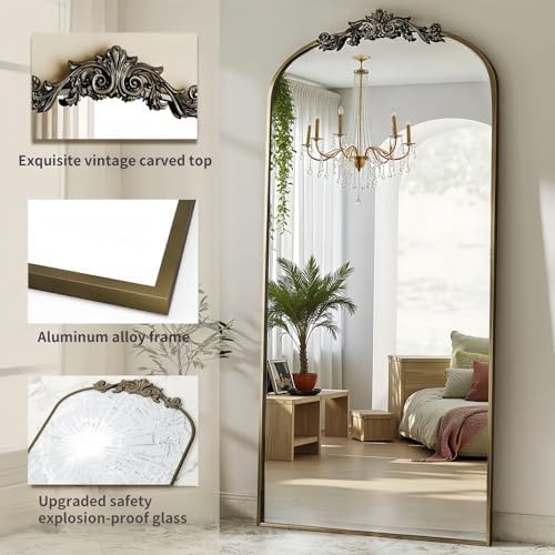 Dewfig Arched Full Length Mirror, 71"x32" Floor Mirror with Carved, Bronze - Image 5