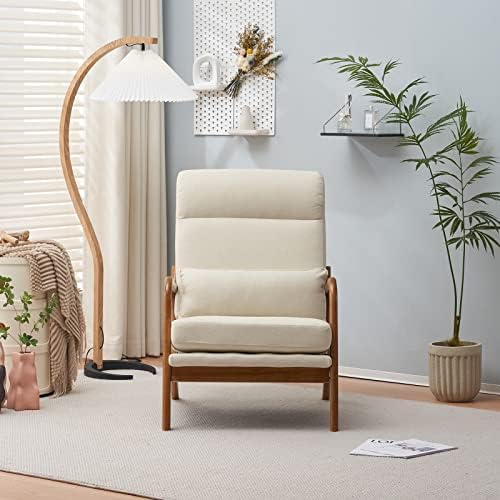 Karl home Accent Chair High Back Mid-Century Modern, Beige - Image 3
