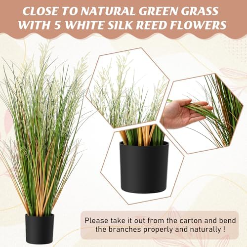 Jexine 2 Pcs 3 ft Tall Artificial Grass Plant Potted Artificial Greenery Floor Plants Faux Pampas Grass Tall in Pot for Housewarming Gift House Garden Bathroom Lobby Outdoor Decoration - Image 3