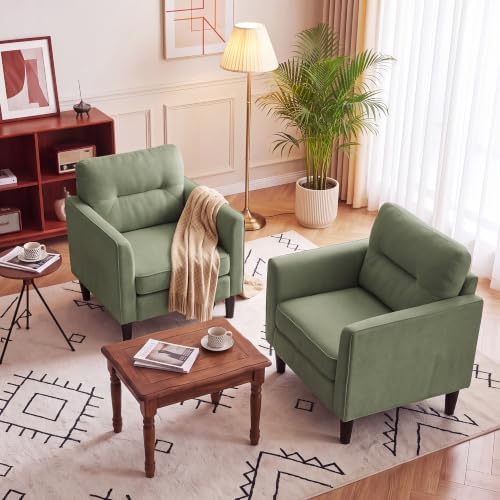 Kromax Accent Chair for Living Room Set of 2, Comfy Reading Armchair, Green - Image 6