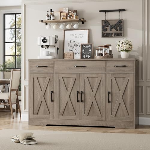 HOSTACK Kitchen Buffet Sideboard Storage Cabinet, Coffee Bar Cabinet, Grey - Image 4