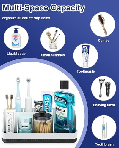 Bathroom Counter Organizer and Storage, 7 Slots Detachable Toothbrush Holders for Bathrooms, Anti-Slip Electric Toothbrush and Toothpaste Holder Countertop Vanity Organizer Accessories for Adults Kids - Image 6