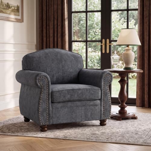 Traditional Oversized Accent Reading Chair Set of 2, 41.3", Chenille, Gray - Image 4