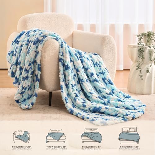 L'AGRATY Chunky Knit Throw Blanket for Couch, 50 x 60 Inches, Blue White - Image 5