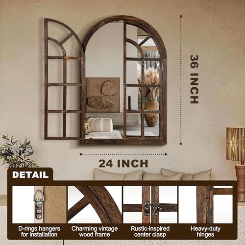 Farmhouse Window Mirror for Wall, 36”x24” Rustic Vintage Arch Mirror - Image 3