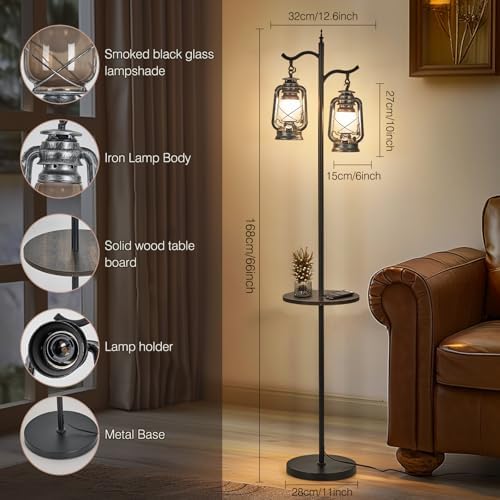 Farmhouse Floor lamp with Table, Double Head Vintage Floor Lantern, Standing lamp for Living Room，Bedroom, Rustic Floor Lamp with Silver Finish - Image 3